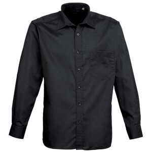 Premier Mens Long Sleeve Formal Plain Work Poplin Shirt / Black